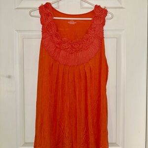 Lane Bryant Orange-Pink Ruffled Sleeveless Tank Top